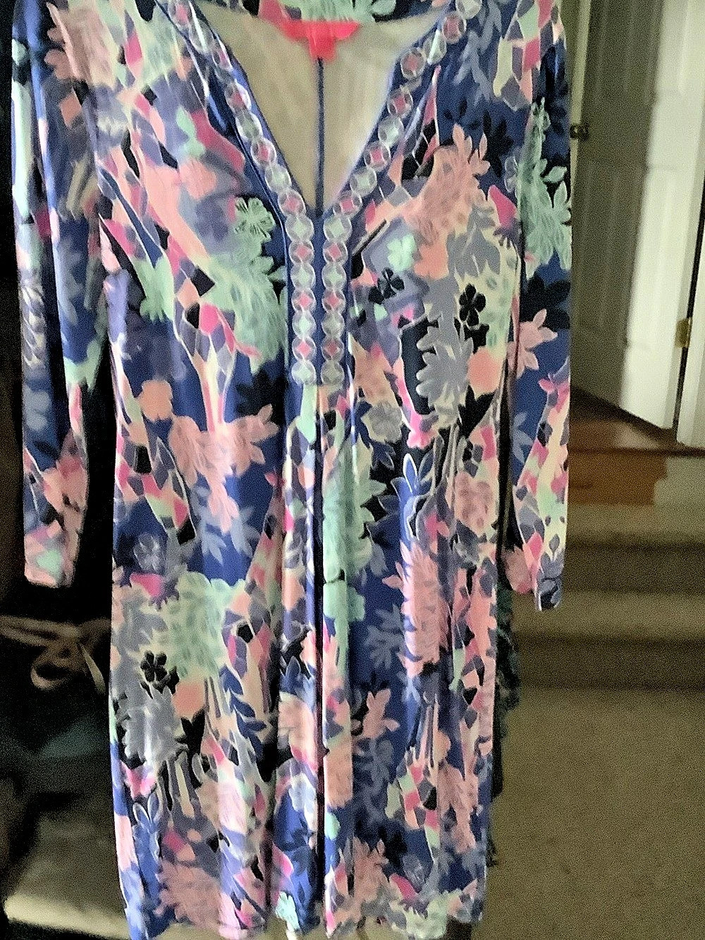J. McLaughlin Floral Midi Dress in Blue & Pink Size Small Like New
